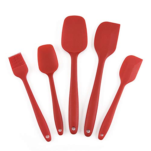 EXQUIFIRM 450ºF Heat-Resistant Silicone Spatula Set One Piece Seamless Design Spoonula with Strong Stainless Steel Core Dishwasher Safe for Mixing Cooking Baking Red