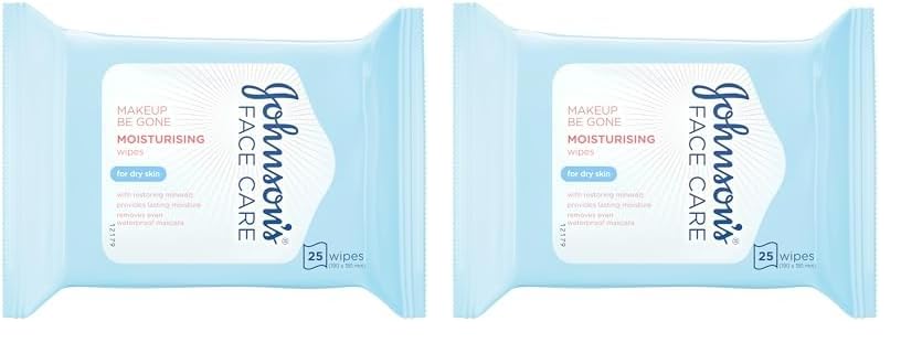 Johnson’s Make-Up Be Gone 5-in-1 Moisturising Cleansing Wipes, Gently Remove up to 99% of Makeup, Including Waterproof Mascara, Pack of 25 Wipes