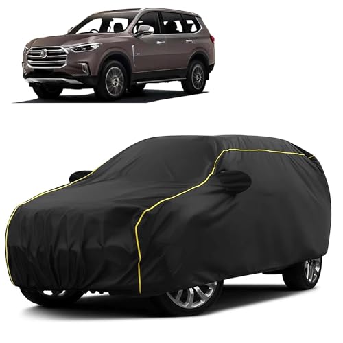 Image of Sulfar 100% Water Resistant Car Body Cover Compatible with Mirror for MG Gloster (Triple Stitched, Full Bottom Elastic, Black Taffeta with Yellow Piping)