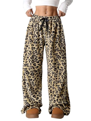 Image of ZAFUL Women's Fuzzy Plush Pajama Pants Wide Leg Pj Bottoms Lounge Pants