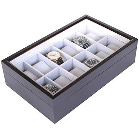 Organizador de Relojes de Madera de CASE ELEGANCE con Tope de Vidrio Cover