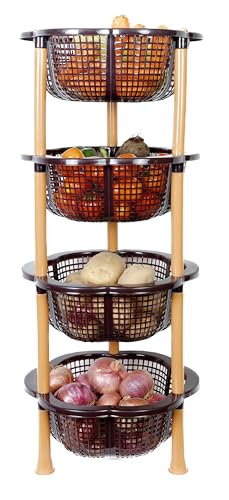 Image of TeDeMel Desire 4 Virgin Plastic Dish Rack | Multipurpose Storage Basket for Onion Potato & Vegetables | Kitchen Tray Rack for Household Use | Durable & Lightweight | Dark Brown