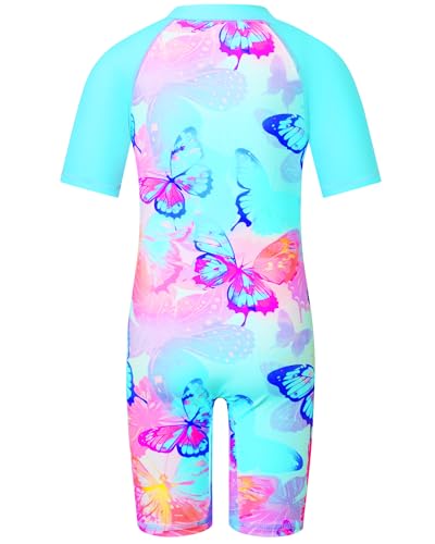 Image of TFJH E Short Sleeve Girls Swimsuits UV 50+ One Pieces Zipper 2-14Y | From beach vacations and pool parties to cruises and water parks, this colorful floral swimsuit is her summer favorite