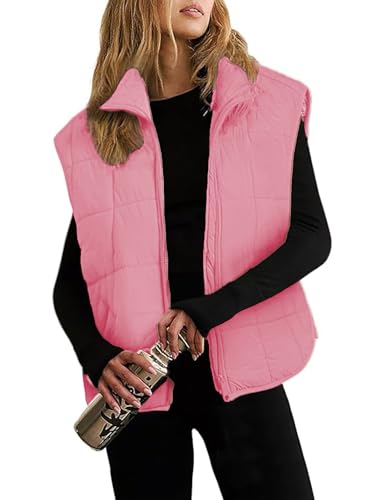 Xiaoxuemeng Puffer Vest Women Lightweight Zip Up Quilted Vest Padded Gilet Sleeveless Jacket with Pockets(Pink-S)