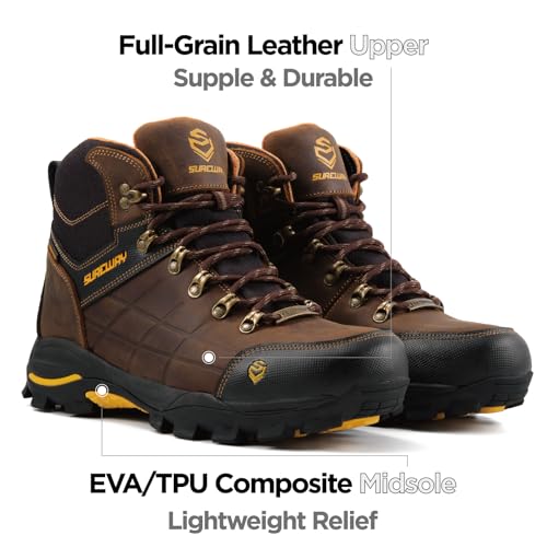 Image of SUREWAY Men's 6 inch Soft /Steel Toe Lightweight Waterproof Work Boot - Leather,Lace Up,Oil /Slip Resistant Dual-Density Comfortable EH Construction Industrial Ankle Safety Men Work Boots,Roofing, Hunting