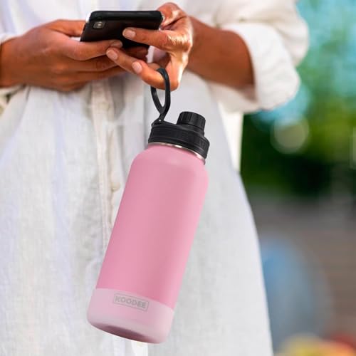 Image of koodee Insulated Water Bottle, 18 oz Stainless Steel Double Wall Vacuum Wide Mouth Sport Bottle with Leakproof Spout Lid (Pink)