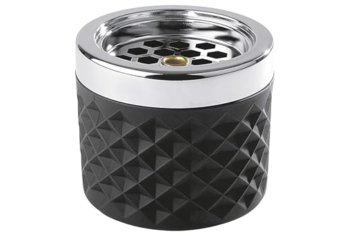 Cenicero de viento APS/cenicero de tormenta, metal cromado, vidrio esmerilado, con cierre de bayoneta, Ø 9,5 cm, 8 cm de altura, negro