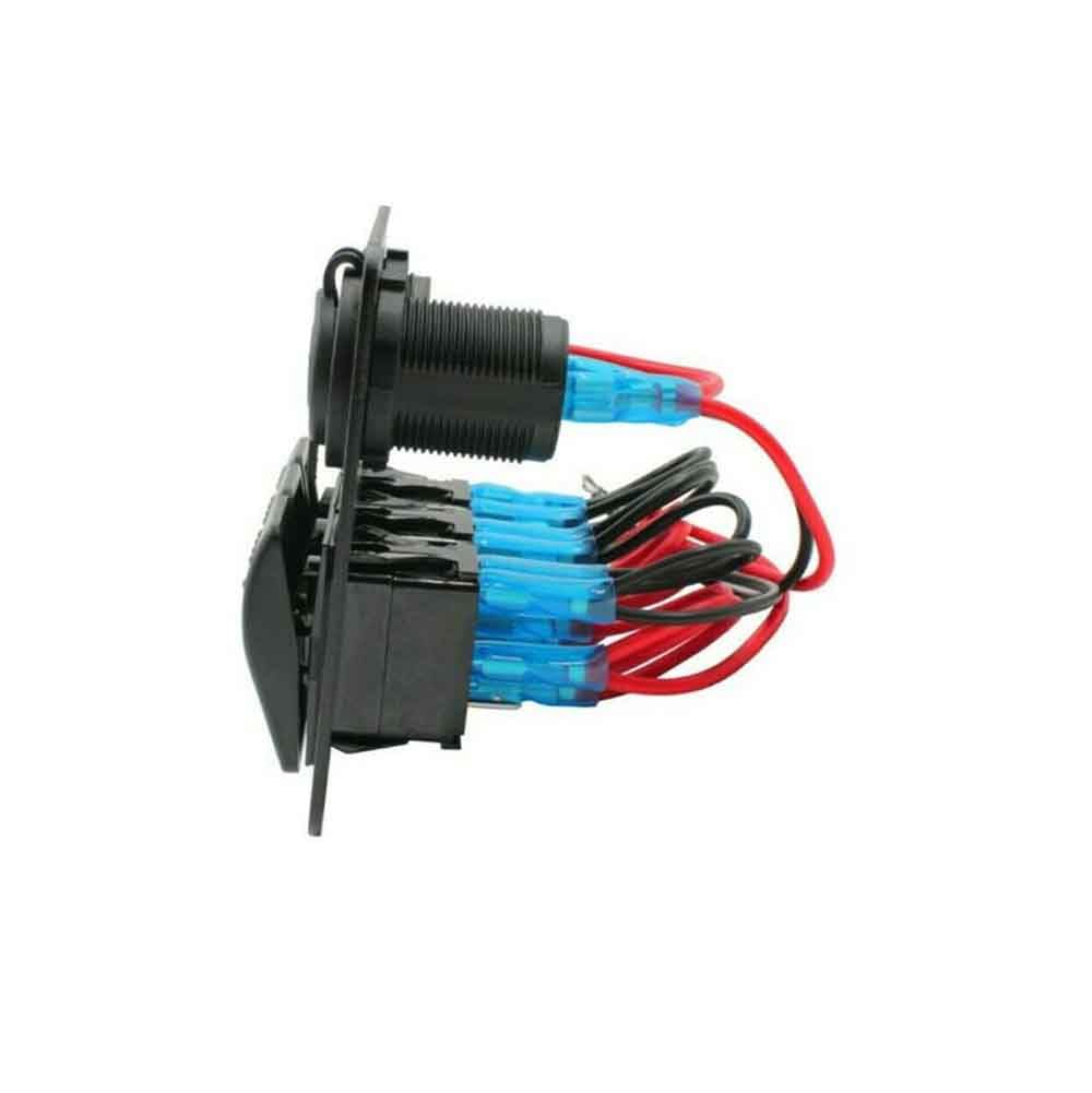 Automotive Marine Rocker Switch Panel with 3 Way Control LED Lights Dual USB Voltmeter 12V