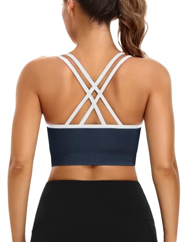 Image of VEQKING Strappy Cross Back Sports Bra for Women Removable Padded Yoga Bras | Multipack, Medium Support, Comfortable Seamless Wireless Design, Breathable Moisture-Wicking Fabric, Workout, Gym, Pilates