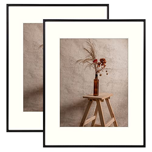 Auear, 16X20 Aluminum Frame In Black - Real Glass - Made To Display Pictures 11X14 With Ivory Color Mat Horizontal And Vertical Formats For Wall (2 Pack) #TOP4