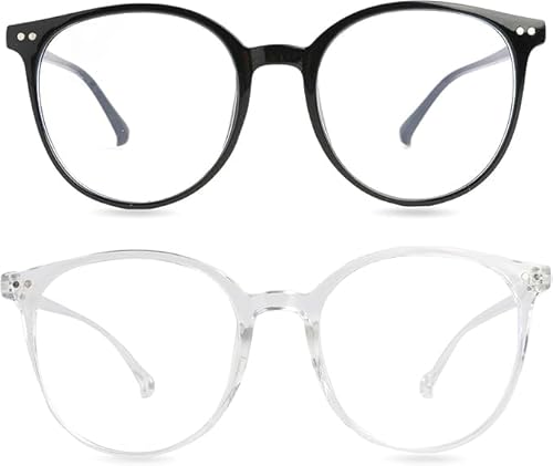 2 Pièces Lunette Anti Lumière Bleue Pour Homme Et Femme,Blocage Lumière Bleue,Lunettes anti lumiere bleue,Réduction de la Fatigue Oculaire, Monture Ronde Classique, Matériaux Légers et Résistants