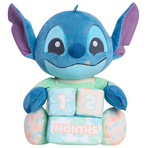 Image of Disney Baby My First Year Stitch and Milestone Blocks, 10.5-inch Plush Toy, 4-pieces, Kids Toys for Ages 0+ by Just Play
