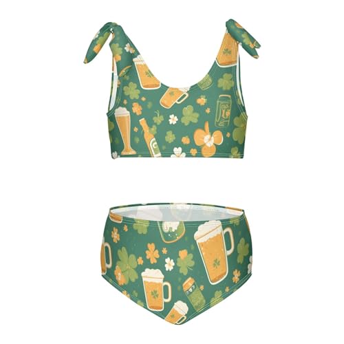 KLL Seamless Pattern St Patrick's Day Girls Two Piece Bikini Set Quick-Dry Bathing Suit Swimming Suits Cute Shoulder Strap