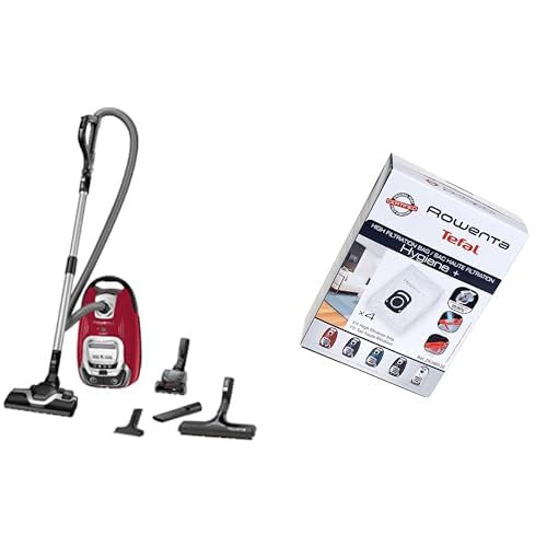 Rowenta Silence Force Aspirateur avec Sac Silencieux, Performant, Capacité 4,5 L & Lot de 4 Sacs Hygiène+, Compatibles avec Les aspirateurs traineau Compact...