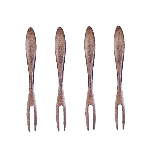 MUCKLILY 4pcs Fruit Picks for Party Dessert Fruits Wooden Fruit Picks Fruit Fork