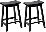 PayLessHere Bar Stools Set of 2 for Kitchen Counter Solid Wooden Saddle Stools 24-Inch/30-Inch Height (Black, 24 in)