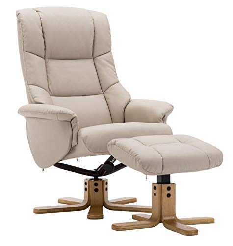 GFAThe Florence, Swivel Recliner Chair & Footstool in Cream PU Faux Leather