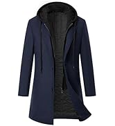 Maiyifu-GJ Men's Hoodie Wool Coat Long Winter Wool Blend Trench