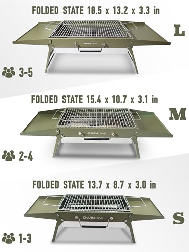 Image of Charmline 14 x 9 inches Small Portable Charcoal BBQ Grill, Foldable Compact Camping Barbecue for 1-3 People, Ideal for Camping, Tailgating, Beach, Picnic & Tabletop Use, Green