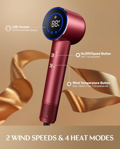 Fanttik SonicDry H10 APEX Hair Dryer with Diffuser, 110,000 RPM Brushless Motor, 80% Faster Drying, 56dB Low-Noise, 0.74lb Lightweight, Ionic Technology for Home & Travel Use - Red