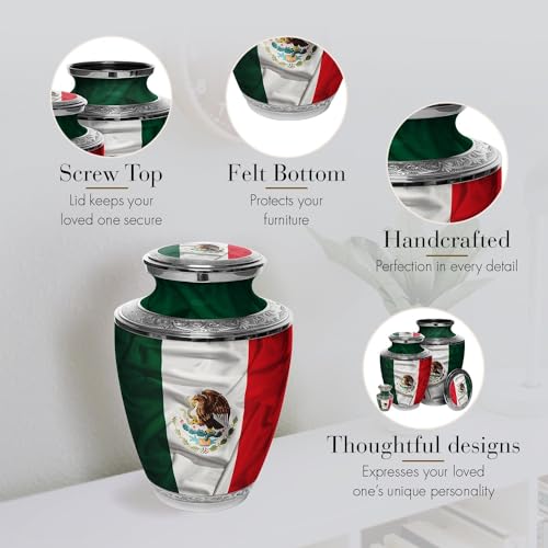 Image of Mexican Flag Cremation Urns for Human Ashes Adult Man & Urns for Ashes