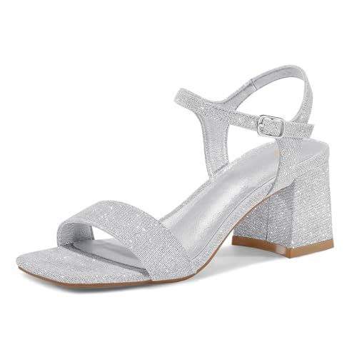 mysoft Women's Chunky Block Low Heels Open Toe Ankle Strap Heeled Sandals Comfortable Square Toe Wedding Party Dress Pump Shoes