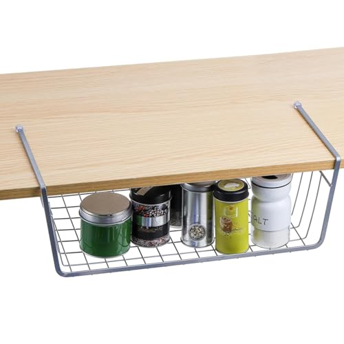 Image of Go Hooked 12 Inch Undershelf Storage Basket Under Cabinet Storage Organizer 1 Pc Silver Space Saving Versatile Heavy Duty Sleek and Sturdy Compact and Durable Modern Elegant
