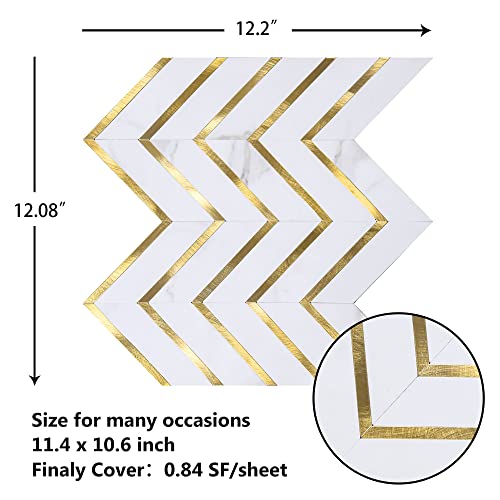Kasaro 10-Piece Peel And Stick Backsplash, Herringbone Pattern Decorative Self-Adhesive Wall Tile For Kitchen And Bedroom, White+Metal Gold #TOP2