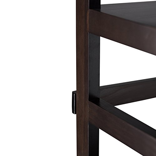 Image of SIMPLIHOME Acadian Solid Wood 63 inch x 30 inch Rustic Ladder Shelf Bookcase in Tobacco Brown for the Living Room, Study Room and Office