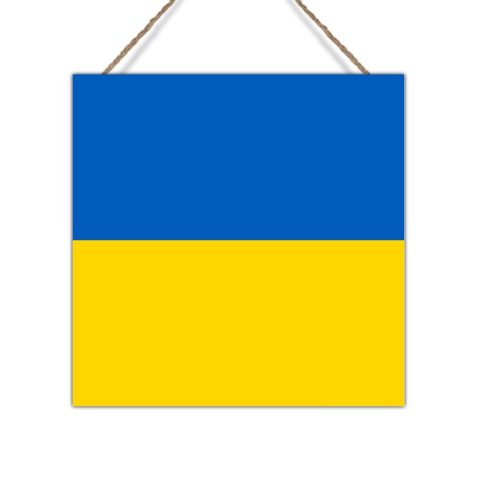 Podbyyou Ukraine Flag Wooden Sign Plaque Wood Plaque Farmhouse Rustic National Flag Wall Home Decoration Plaque Kitchen Laundry Room Wall Decor 8X8in National Flag Wall Art Sign