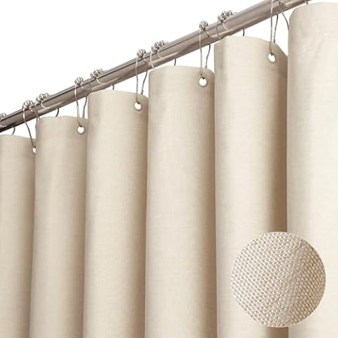 XVWJ Linen Shower Curtain Sets Boho Bath Curtains Modern Neutral Heavy Duty Washable Beige Shower Curtain for Bathroom Decor Sets Grommet with Hooks 36W × 72H inches Cover