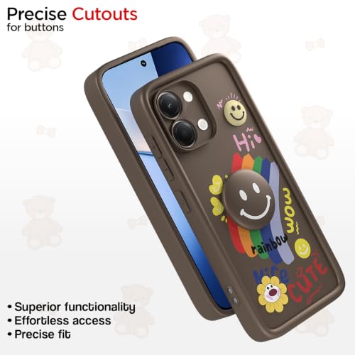 Image of Pikkme Back Cover for Vivo Y11 5G / Vivo T5 Lite 5G | Soft Silicone| Cute Rainbow Smile & 3D Cartoon Flower Design | Shockproof Raised Camera Protection Bumper Case (Brown)