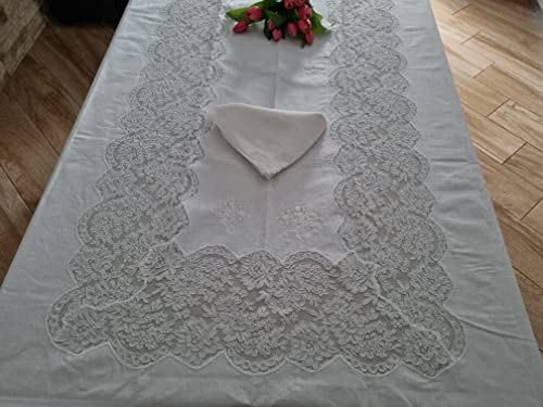 Reichhaltige Tischdecke x12 reine Leinen Stickerei Französisch Rebrode und...