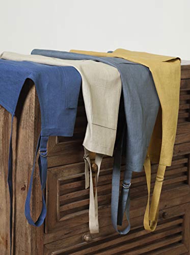 Solino Home Linen Kitchen Apron – Men & Women 100% Pure Linen Bib Apron – Adjustable Straps With Pockets – European Flax, Mustard Gold #TOP4
