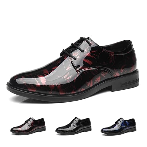Men's Patent Leather Printing Lace Up Dress Shoes Fashion Classic Cap Toe Low Top Oxfords Shoes Casual Business Formal Derby Shoes