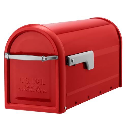 Image of Architectural Mailboxes Chadwick Post Mount Mailbox, Red, Medium | Galvanized steel build for outside with weather-resistant build and rust-resistant powder-coat finish. USPS approved.
