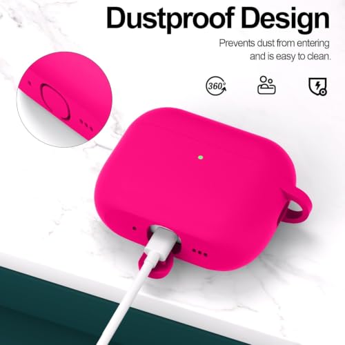 Image of New Soft Silicone Case Compatible with Apple AirPods Pro 3 Generation (2025) Protective Silicone 360 Full Protection Dust-Proof Shockproof Case Cover with Hook (Cover Only) (Hot Pink)