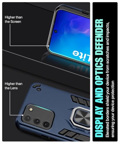 Image of WOW IMAGINE Shock Proof Back Case Mobile Cover for Samsung Galaxy S10 Lite | Back Cover Case (Tough Armor | Hybrid PC + TPU | Ring Holder & in-Built Kickstand | Blue)