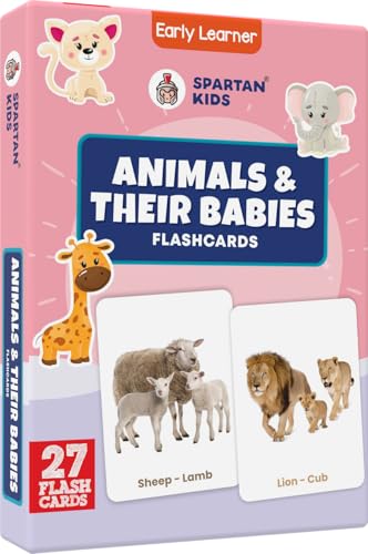 Image of SPARTAN KIDS Animals & Their Babies Flash Cards for Kids | 27 Early Learning Language Skills Flash Cards Easy & Fun Way of Learning 1 Year to 6 Years Babies