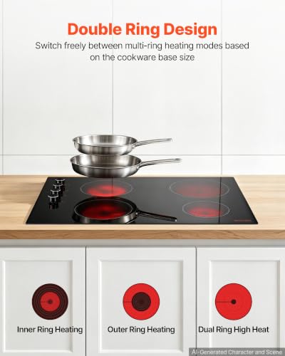 Image of VEVOR Electric Cooktop 30inch 4 Burners Stove Top 7200W 220V No Plug