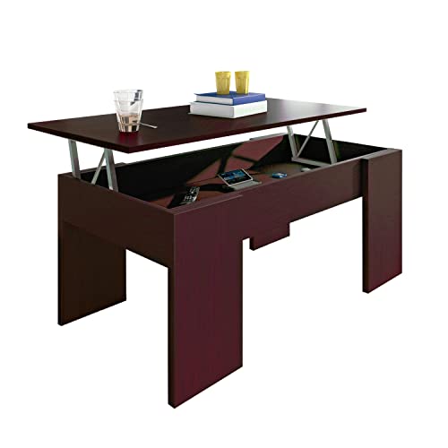 Mesa de Centro elevable Duehome, mesita de salón Comedor, Acabado en Wengué, Modelo Gala, Medidas: 90 cm (Largo) x 50 cm (Ancho) x 33,8/45,3 cm (Alto)