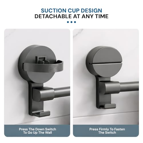 Image of MIORAH Suction Towel Holder for Bathroom - Rust - Free Powder Coated Wall Mounted Towel Rack No Drill Towel Rack Modern Bathroom Accessories Organizer Grey