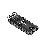Power Bank with 4 Built-in Cables, 22.5W PD Fast Charging Portable Charger 10000mAh High-Capacity Battery Pack with LED Display 6-Output & 5-Input for Smartphones Tablets and More (Black, 10000mAh)