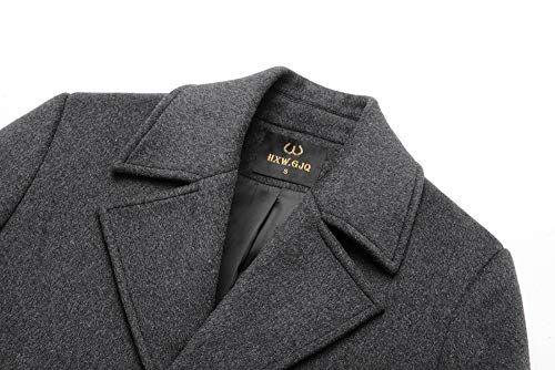 Image of Men's Stylish Wool Blend Double Breasted Long Pea Coat