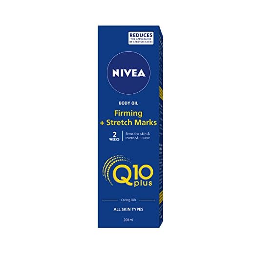 NIVEA Q10 Plus Aceite Corporal Reafirmante + Antiestrías, aceite hidratante con coenzima Q10, piel más firme y previene estrías en el embarazo - 1 x 200 ml