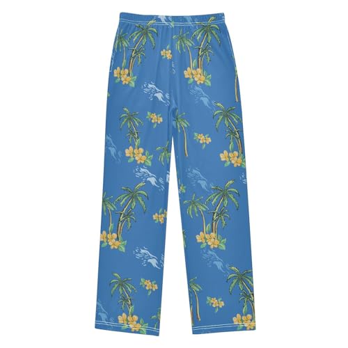 visesunny Boys' Pants Coconut Tree Pattern Jogger Pants Elastic Waist Long Bottoms Trousers with Pockets