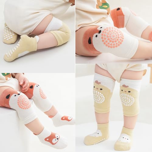 Feidoog Baby Crawling Anti-Slip Elastic 3 Pairs Knee Pads and 3 Pairs Socks Set,Toddler Knee Protector for Baby Kids Kneepads3