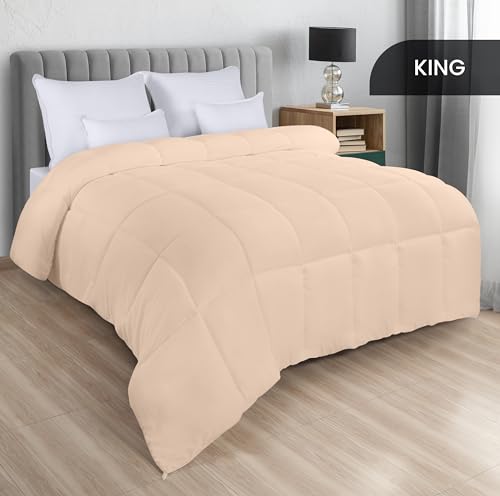 Image of Utopia Bedding Comforters King Size, All Season Duvet Insert, Down Alternative Box Stitched Bed Comforter with Corner Tabs, Machine Washable (Beige)