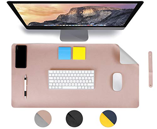 MyGadget Vade Protector de Escritorio en Cuero PU 80 x 40 cm - Alfombrilla Antideslizante en Piel Ecológica para Mesa Gaming Ordenador - Rosa y Gris