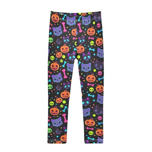 senya Girls Printed Leggings Yoga Pants Pumpkin Bone Skullbone Cat Pattern for Kids in 4t to 10 Years, 4T